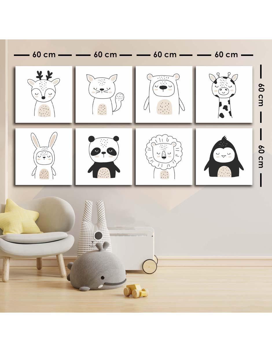 Cuadro decorativo canvas art set de animalitos tímidos con barniz a registro