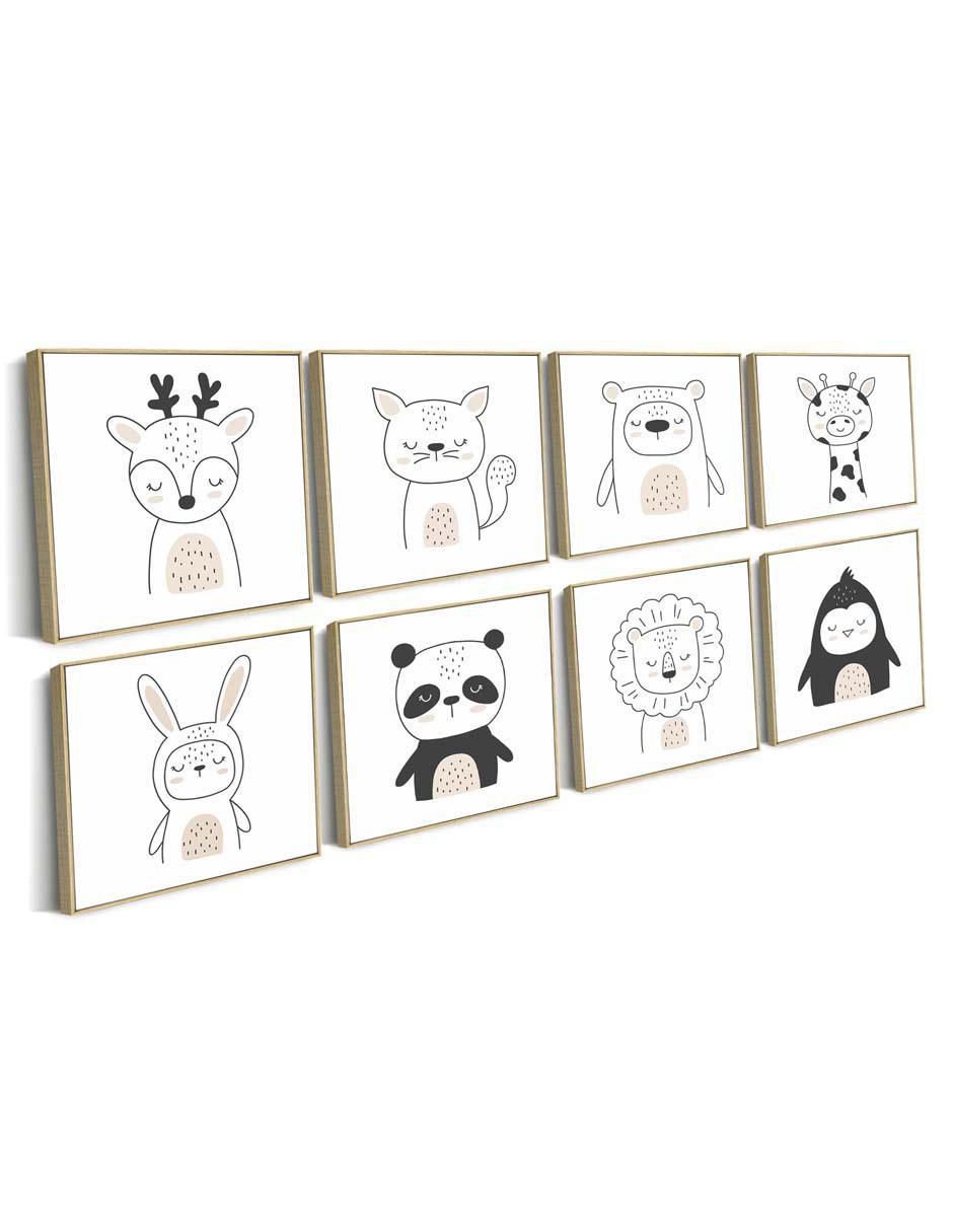 Cuadro decorativo set de animalitos tímidos con barniz a registro 2