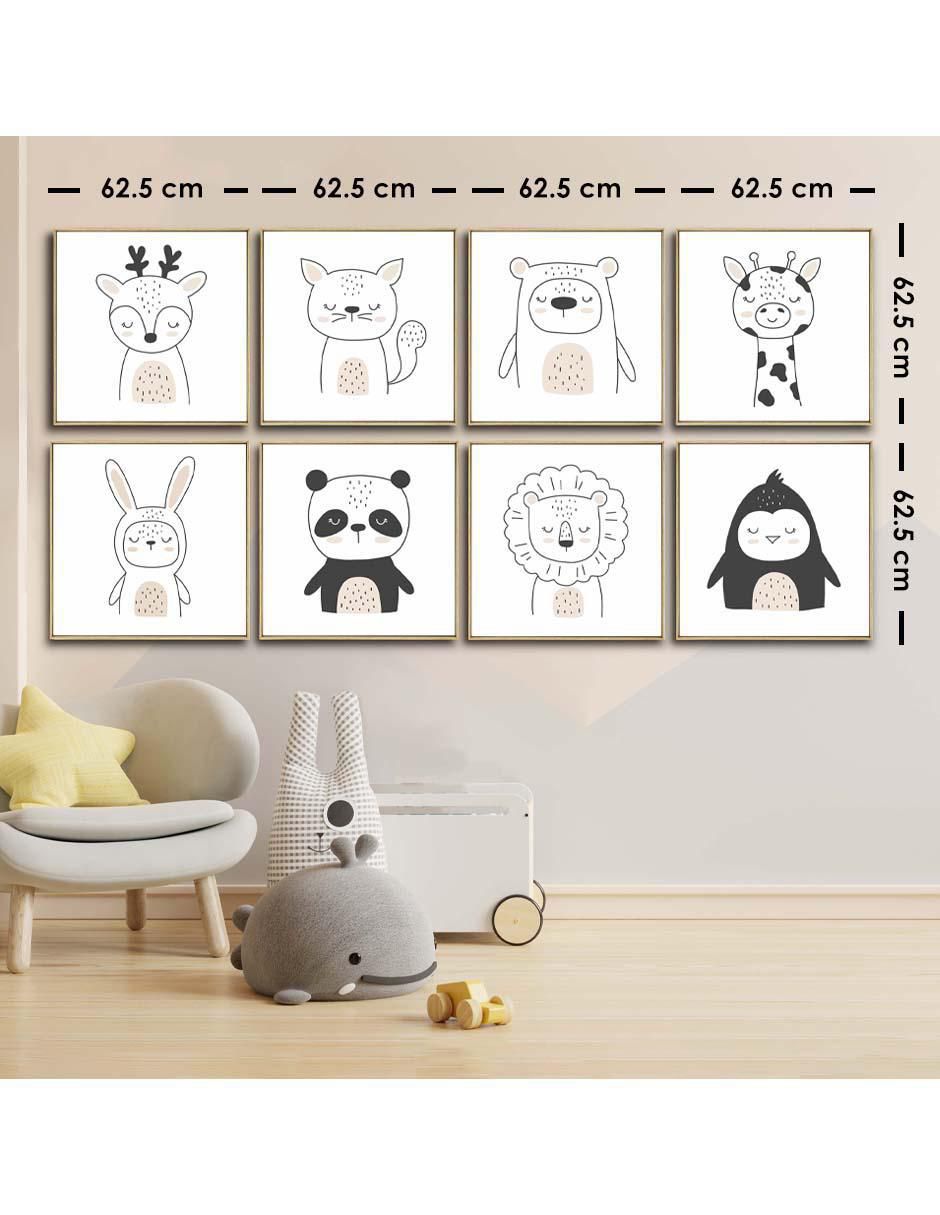 Cuadro decorativo set de animalitos tímidos con barniz a registro 6