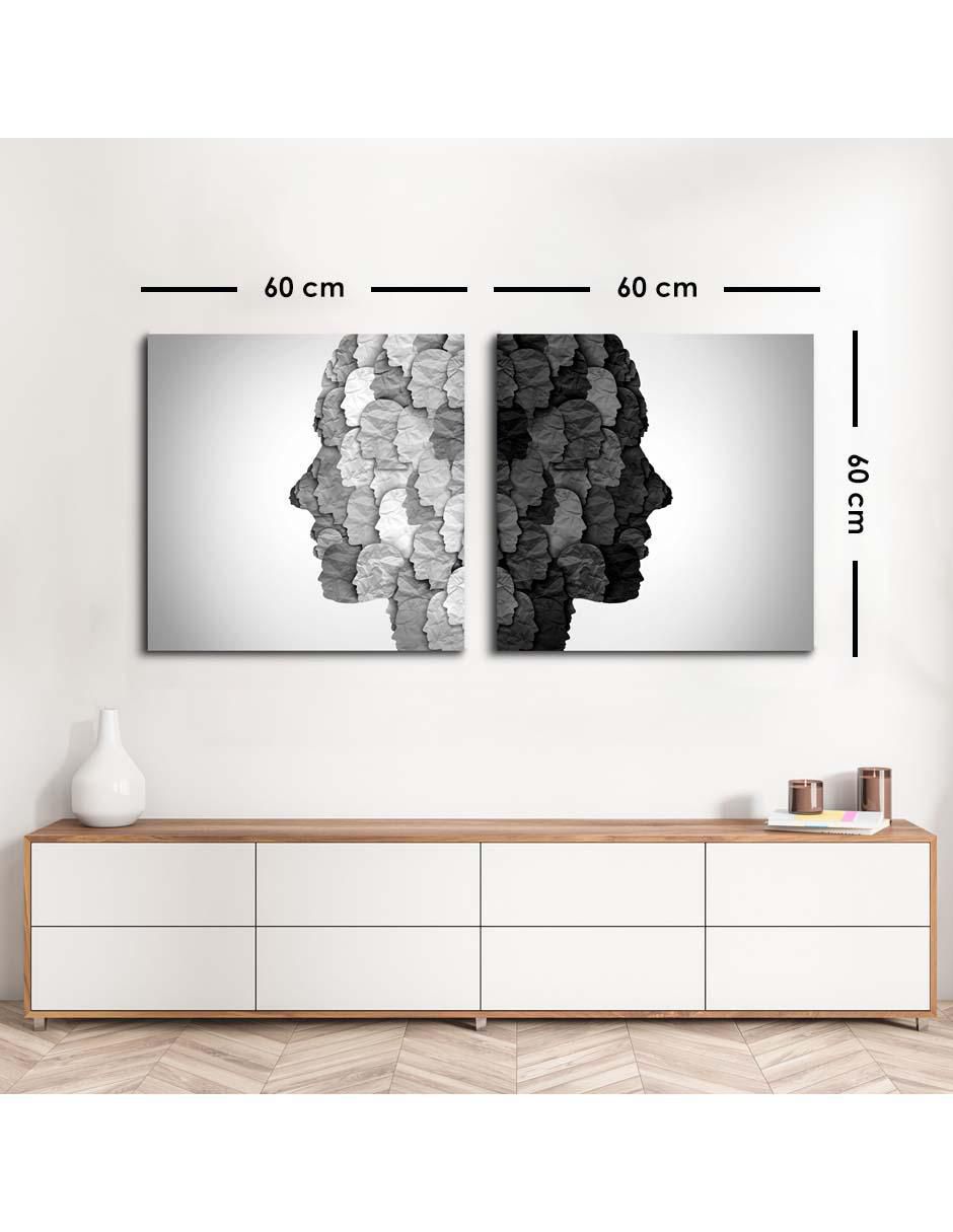 Cuadro decorativo canvas art set de caras duales grises con barniz a registro