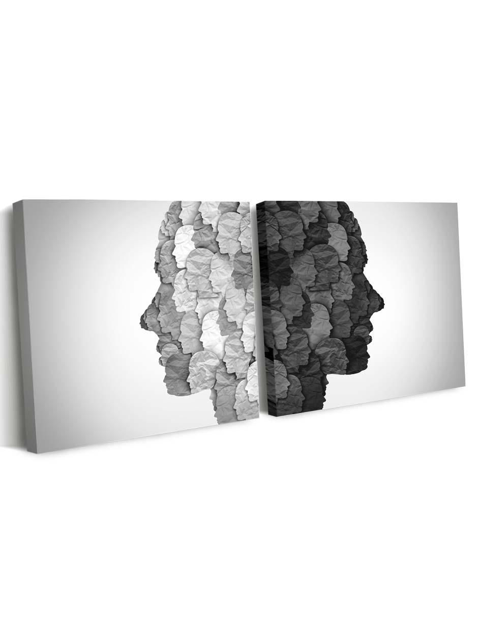 Cuadro decorativo canvas art set de caras duales grises con barniz a registro