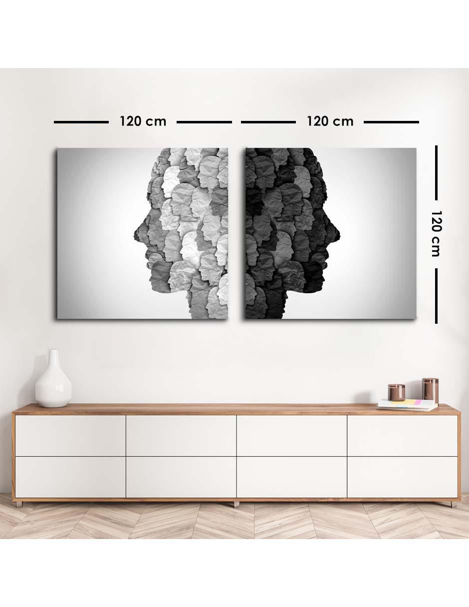 Cuadro decorativo canvas art set de caras duales grises con barniz a registro