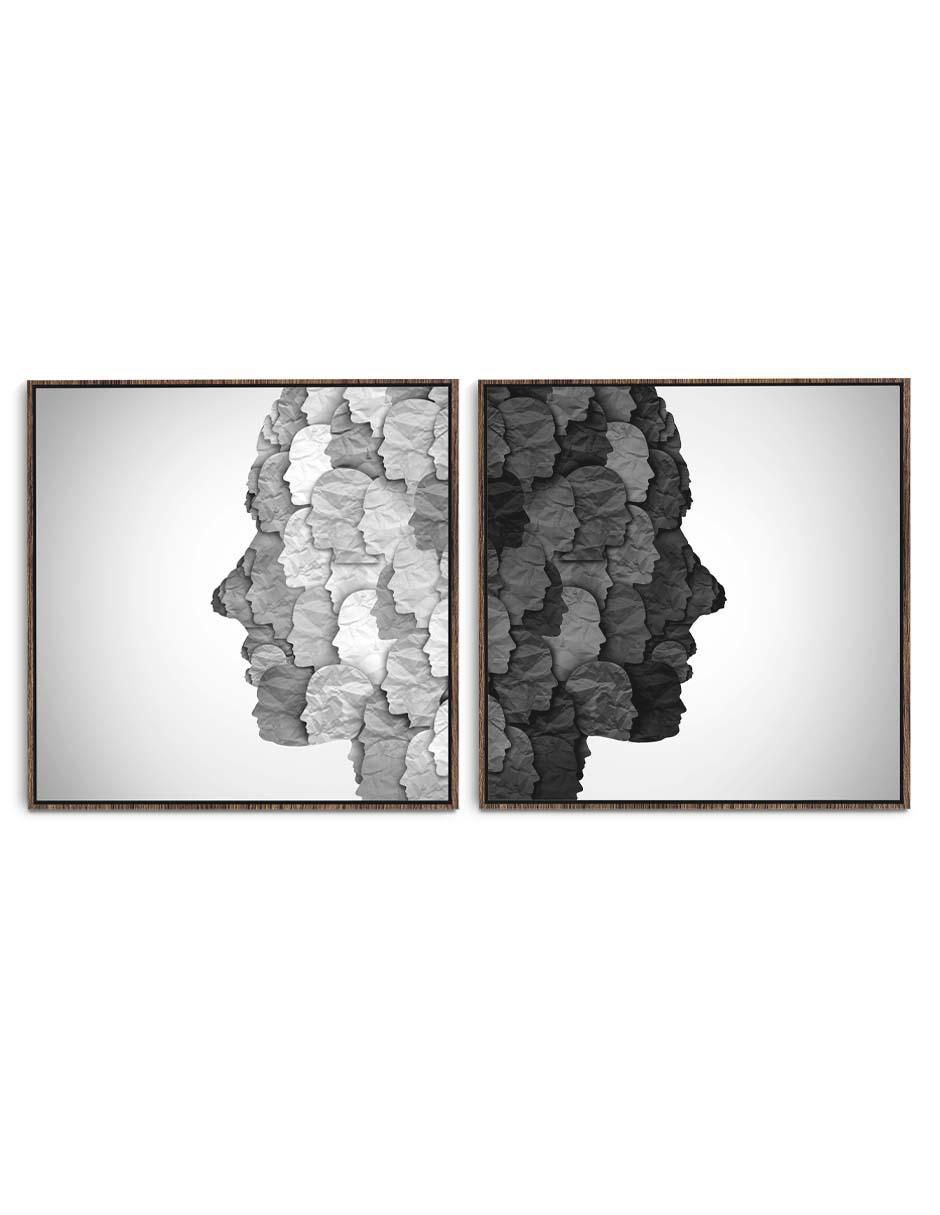 Cuadro decorativo set de caras duales grises con barniz a registro