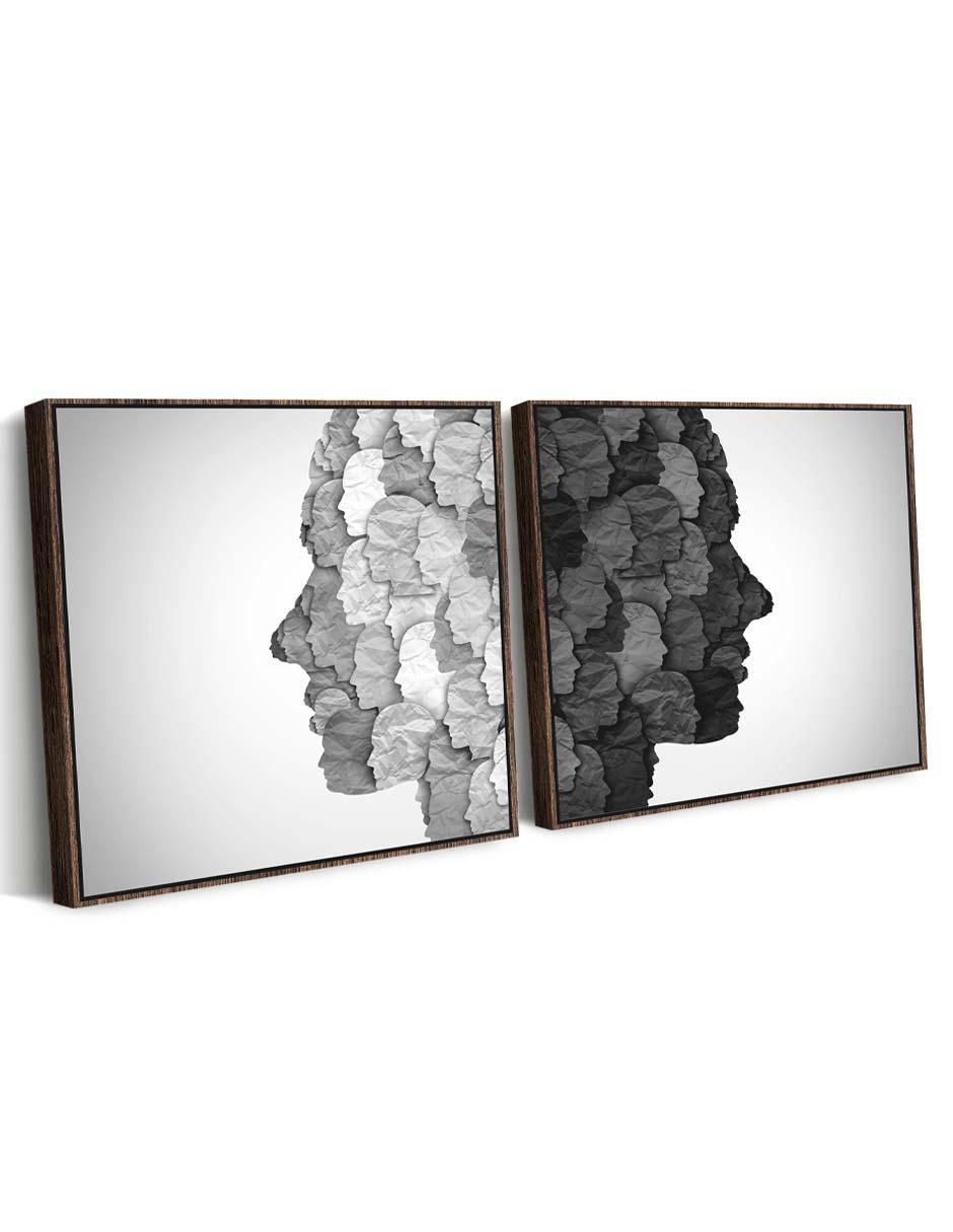 Cuadro decorativo set de caras duales grises con barniz a registro 2