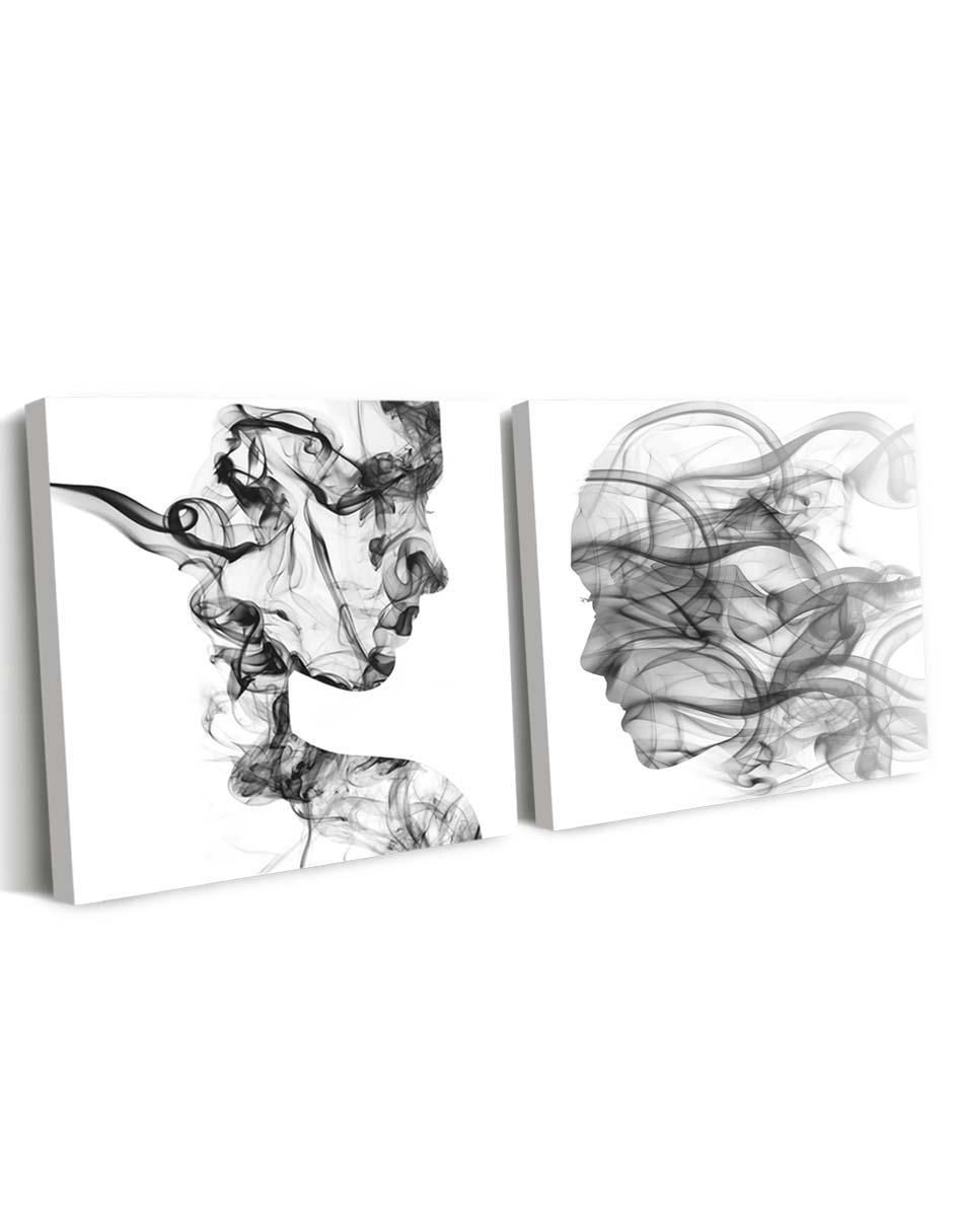 Cuadro decorativo canvas art set de figuras humanas de humo con barniz a registro