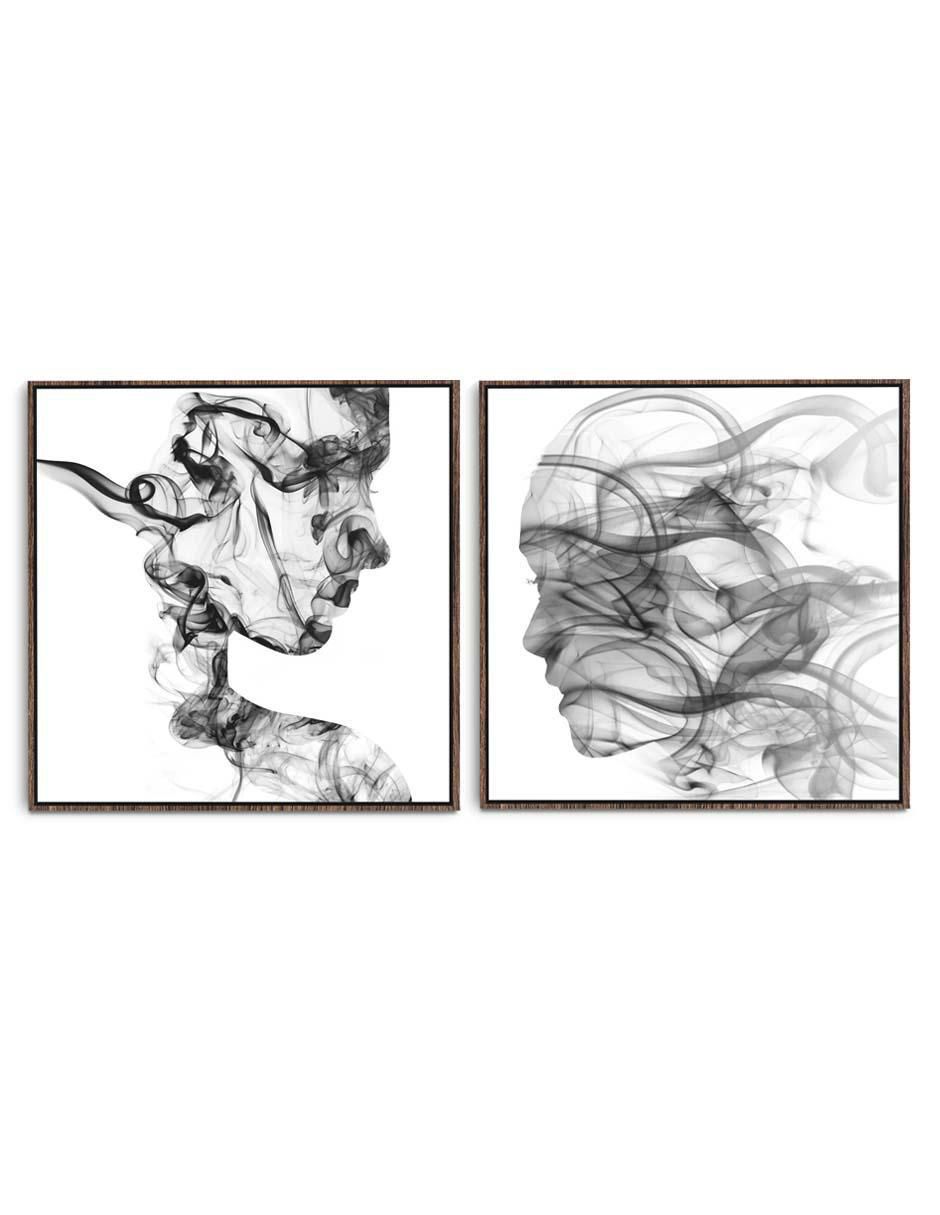 Cuadro decorativo set de figuras humanas de humo con barniz a registro