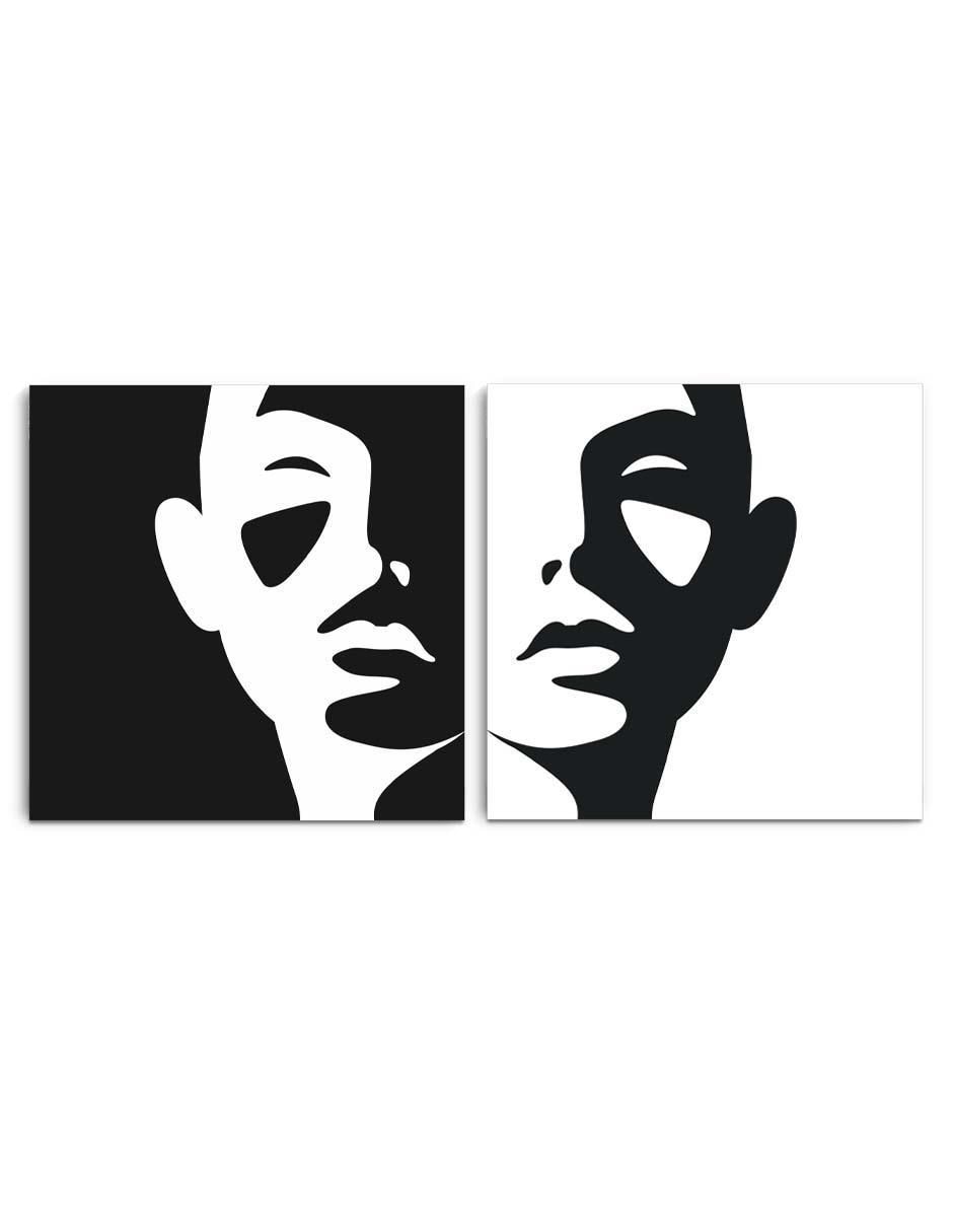 Cuadro decorativo canvas art set facial blanco y negro con barniz a registro