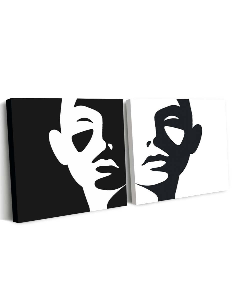 Cuadro decorativo canvas art set facial blanco y negro con barniz a registro