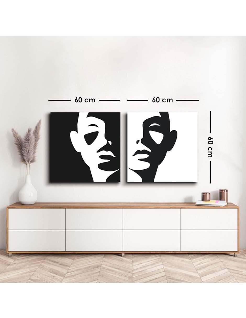 Cuadro decorativo canvas art set facial blanco y negro con barniz a registro
