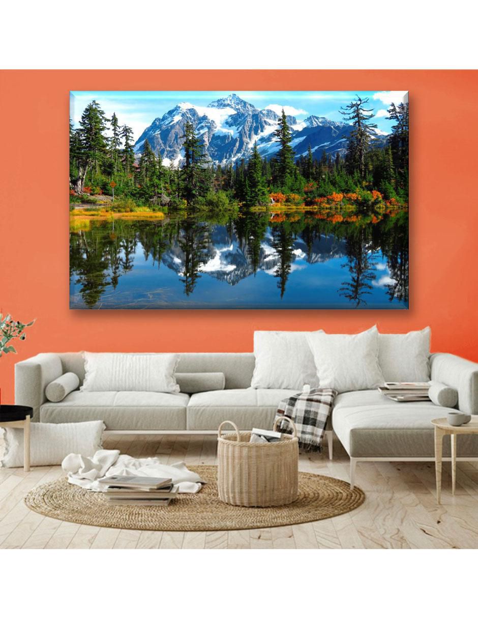Cuadro decorativo Reflejo de bosque y montañas 3