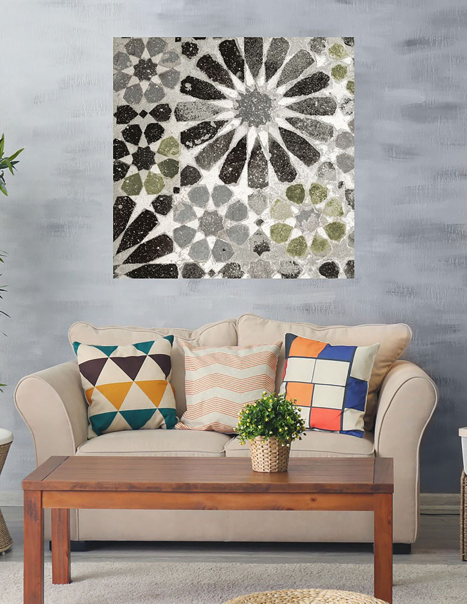Cuadro decorativo Azulejo verde y gris Alhambra III técnica mixta Formas 2