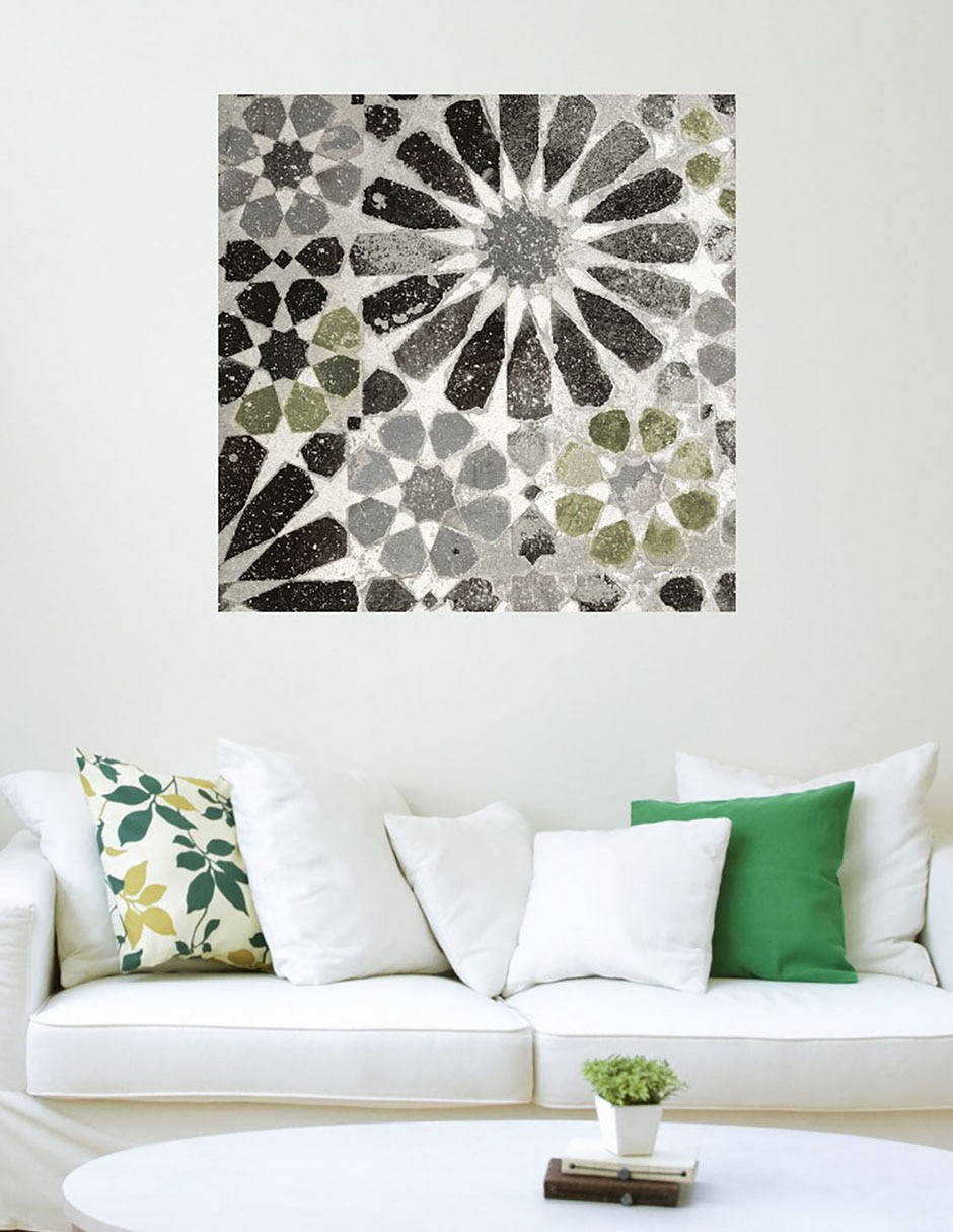 Cuadro decorativo Azulejo verde y gris Alhambra III técnica mixta Formas 3
