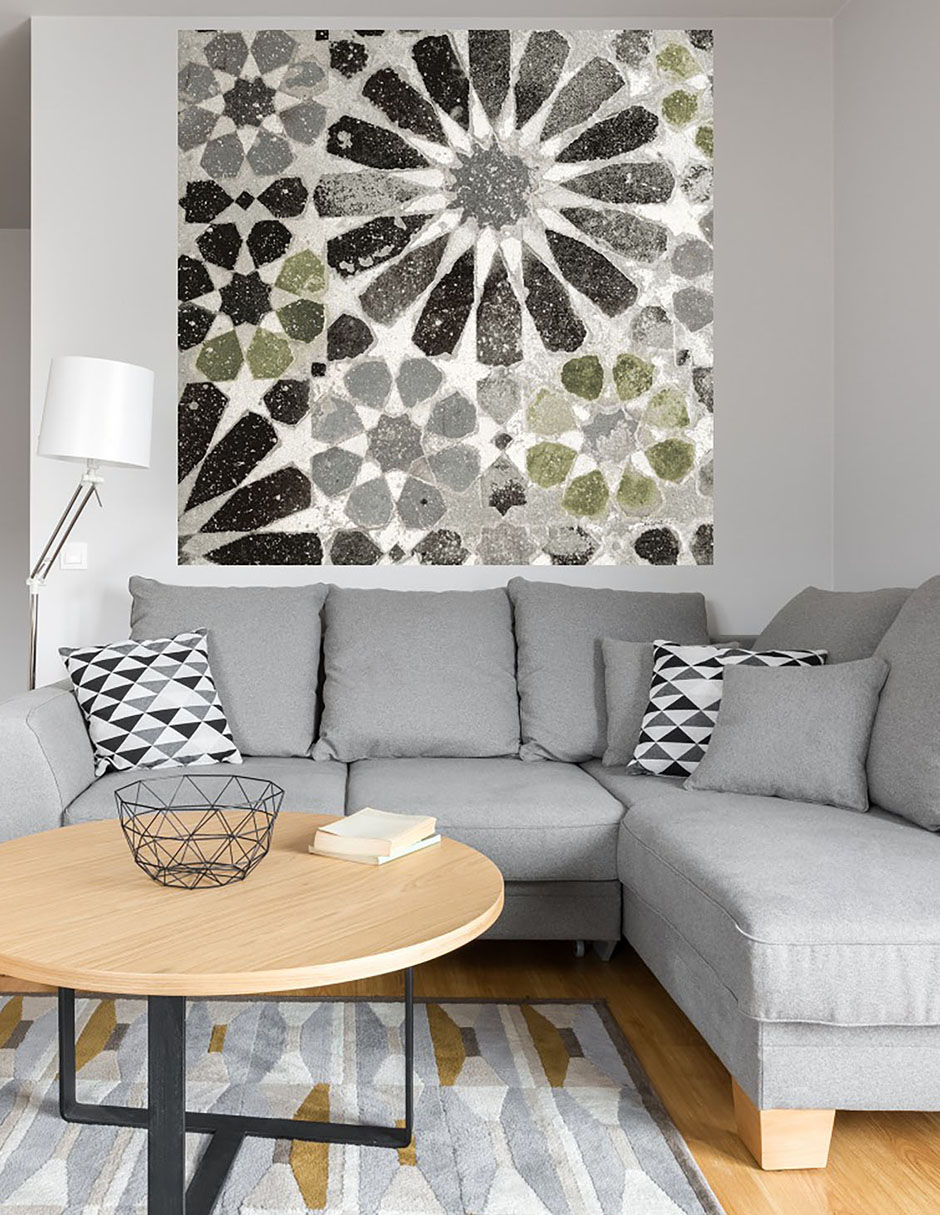Cuadro decorativo Azulejo verde y gris Alhambra III técnica mixta Formas 4