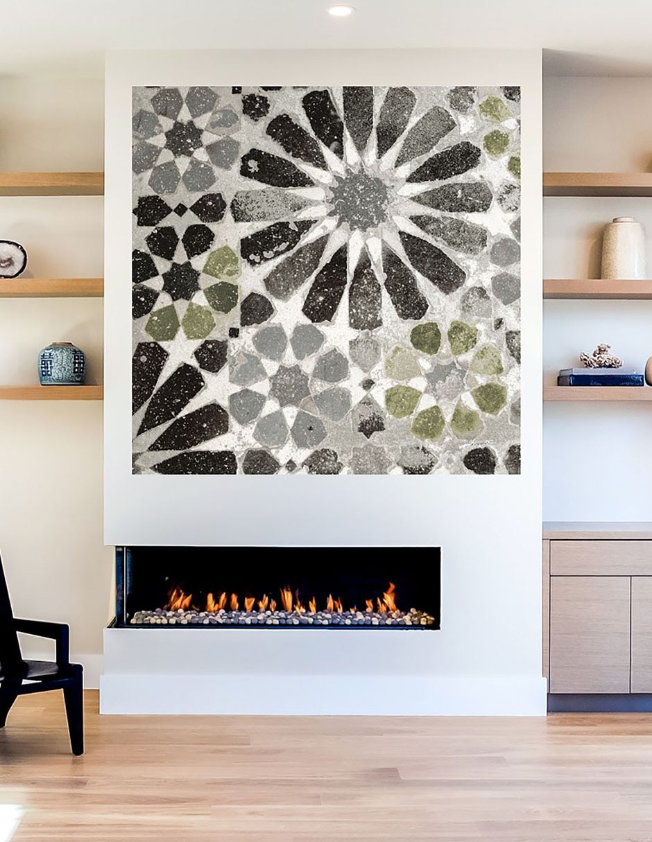 Cuadro decorativo Azulejo verde y gris Alhambra III técnica mixta Formas 5
