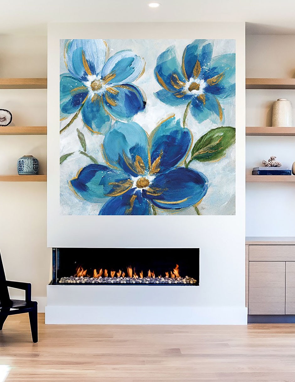 Cuadro decorativo Azules Florecientes I técnica mixta Primavera 5