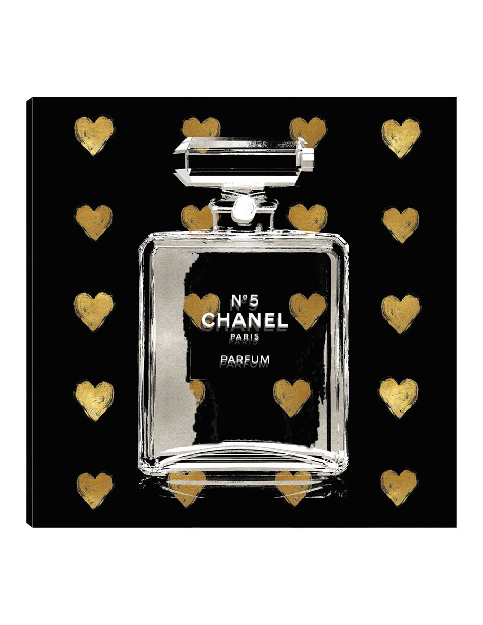 Cuadro decorativo Corazones de oro sobre negro técnica mixta Moda 1