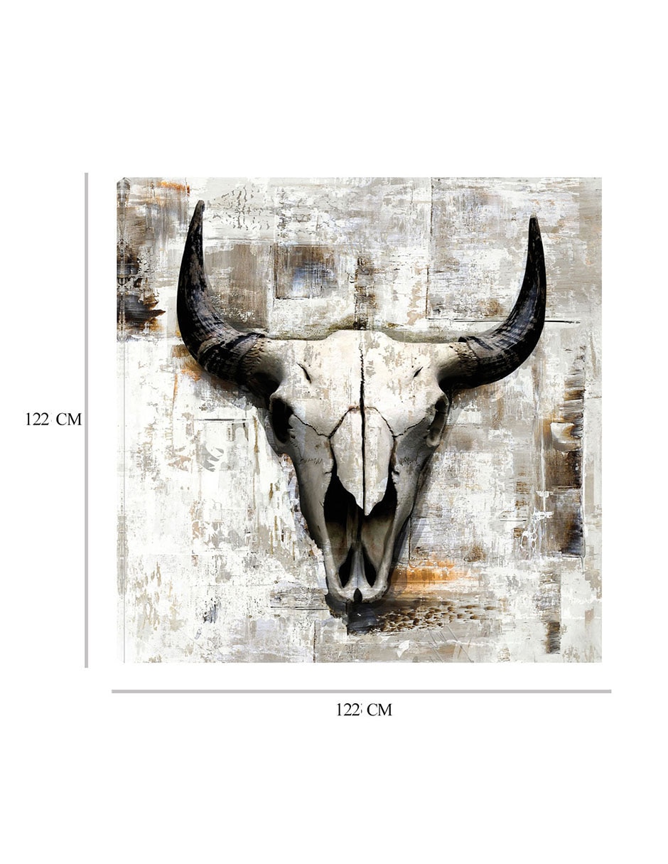 Cuadro decorativo Cráneo de Vaca Blanca II técnica mixta Símbolos 2