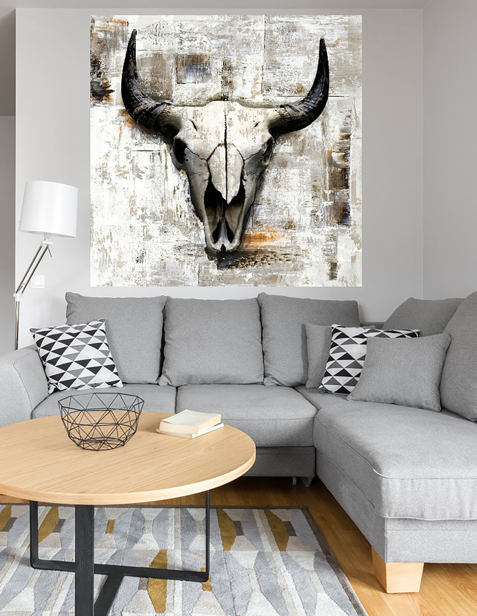 Cuadro decorativo Cráneo de Vaca Blanca II técnica mixta Símbolos 4