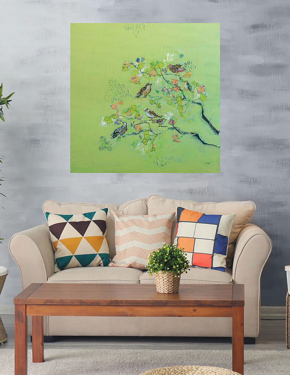 Cuadro decorativo Canto de Pájaro técnica mixta Aves Silvestres 2