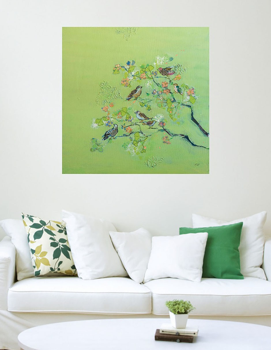 Cuadro decorativo Canto de Pájaro técnica mixta Aves Silvestres 3