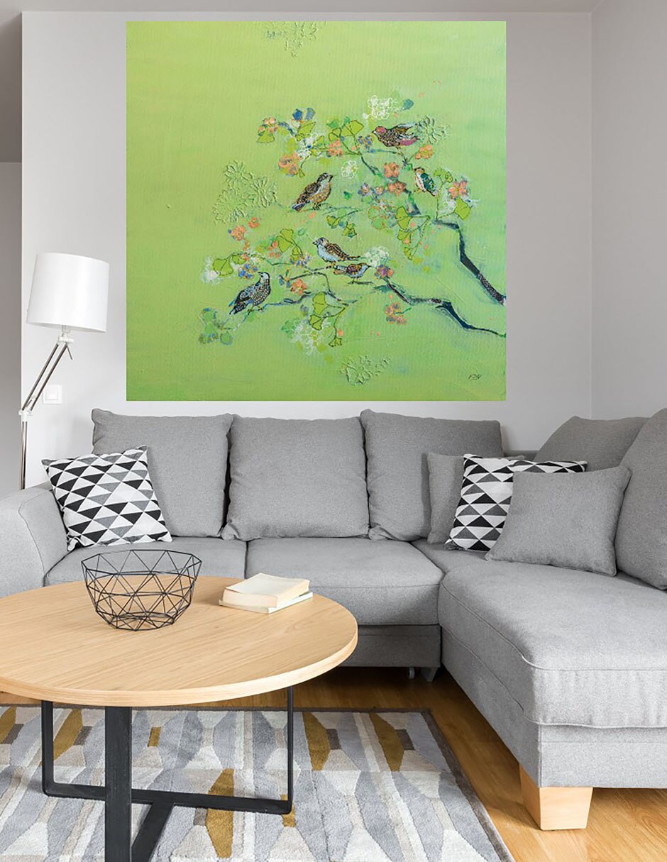 Cuadro decorativo Canto de Pájaro técnica mixta Aves Silvestres 4