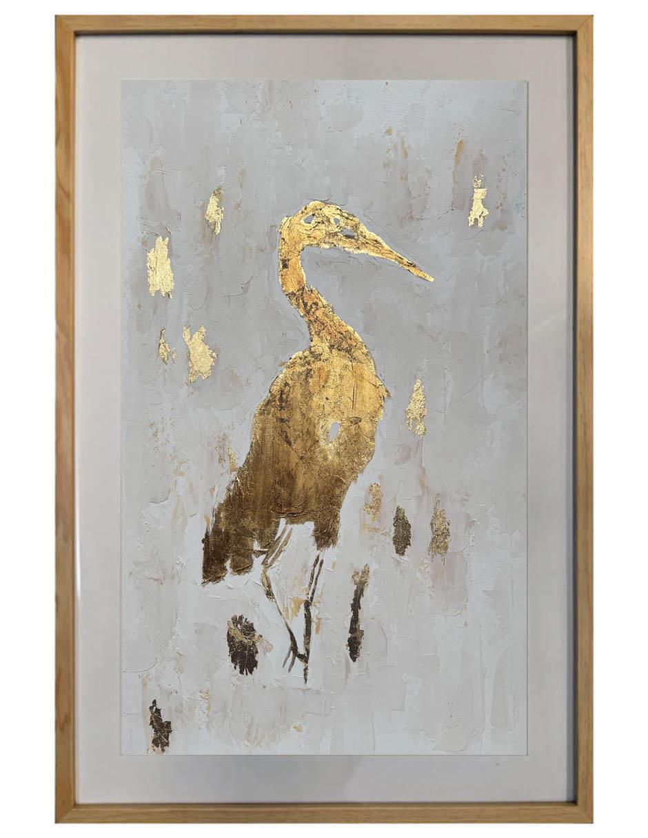 Pintura Ave de oro técnica acrílico Aves