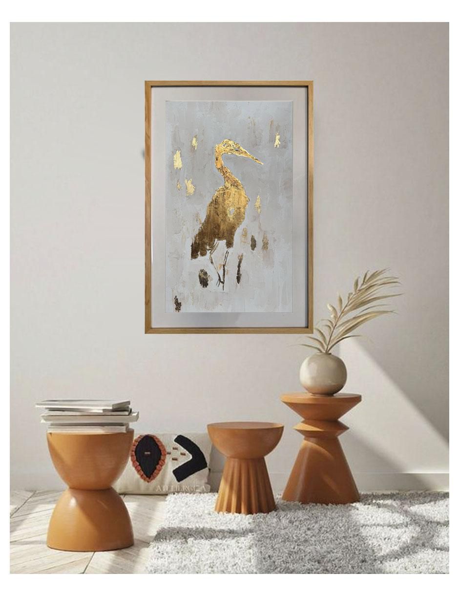 Pintura Ave de oro técnica acrílico Aves 3