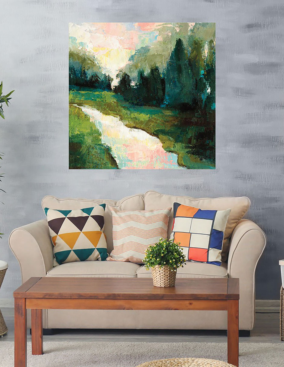 Cuadro decorativo Caminata por el río técnica mixta Bosques 2