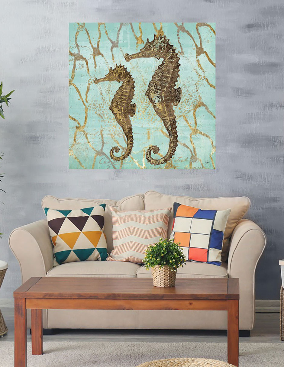 Cuadro decorativo Caballitos de mar de oro técnica mixta Criaturas Marinas 2