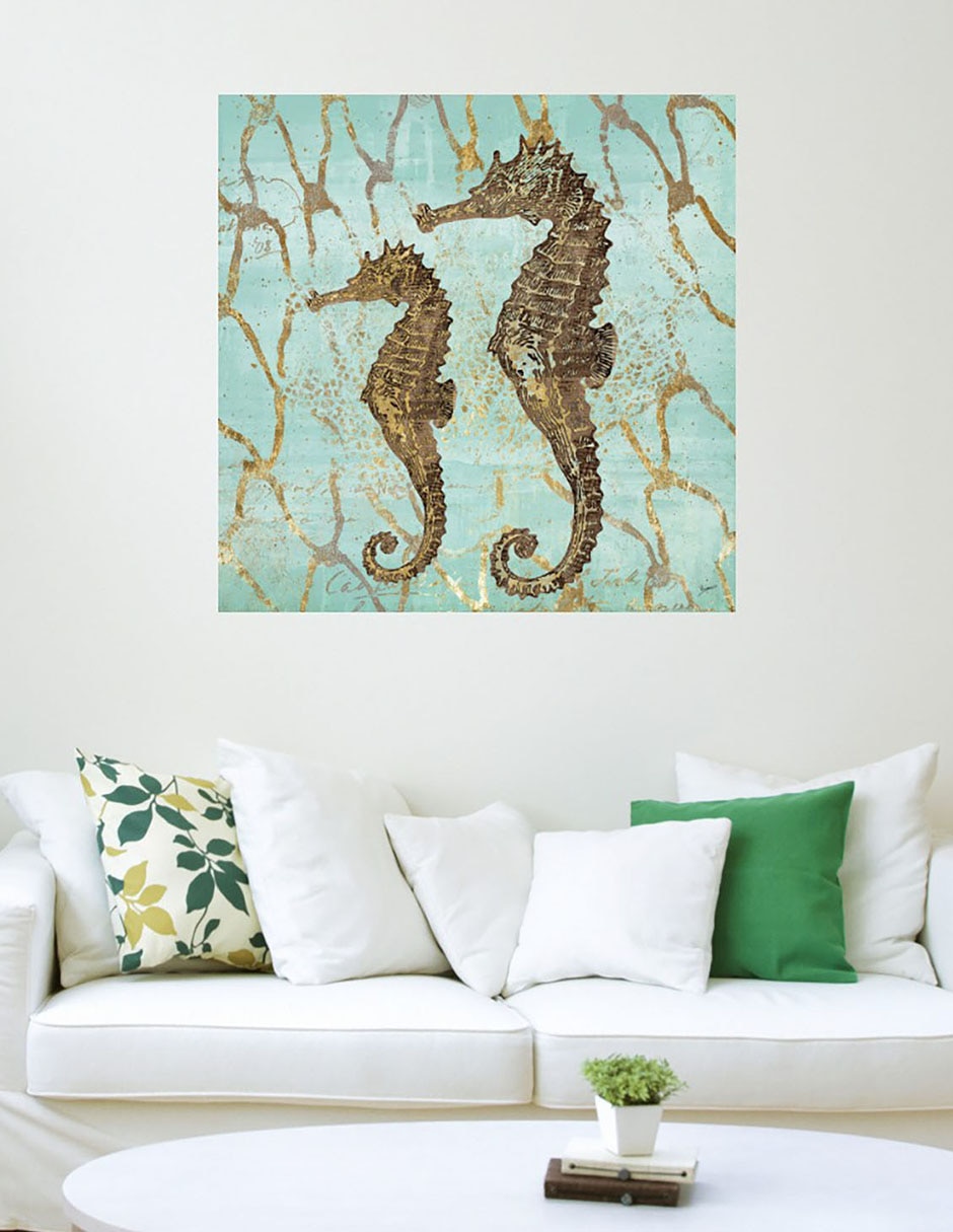 Cuadro decorativo Caballitos de mar de oro técnica mixta Criaturas Marinas 3