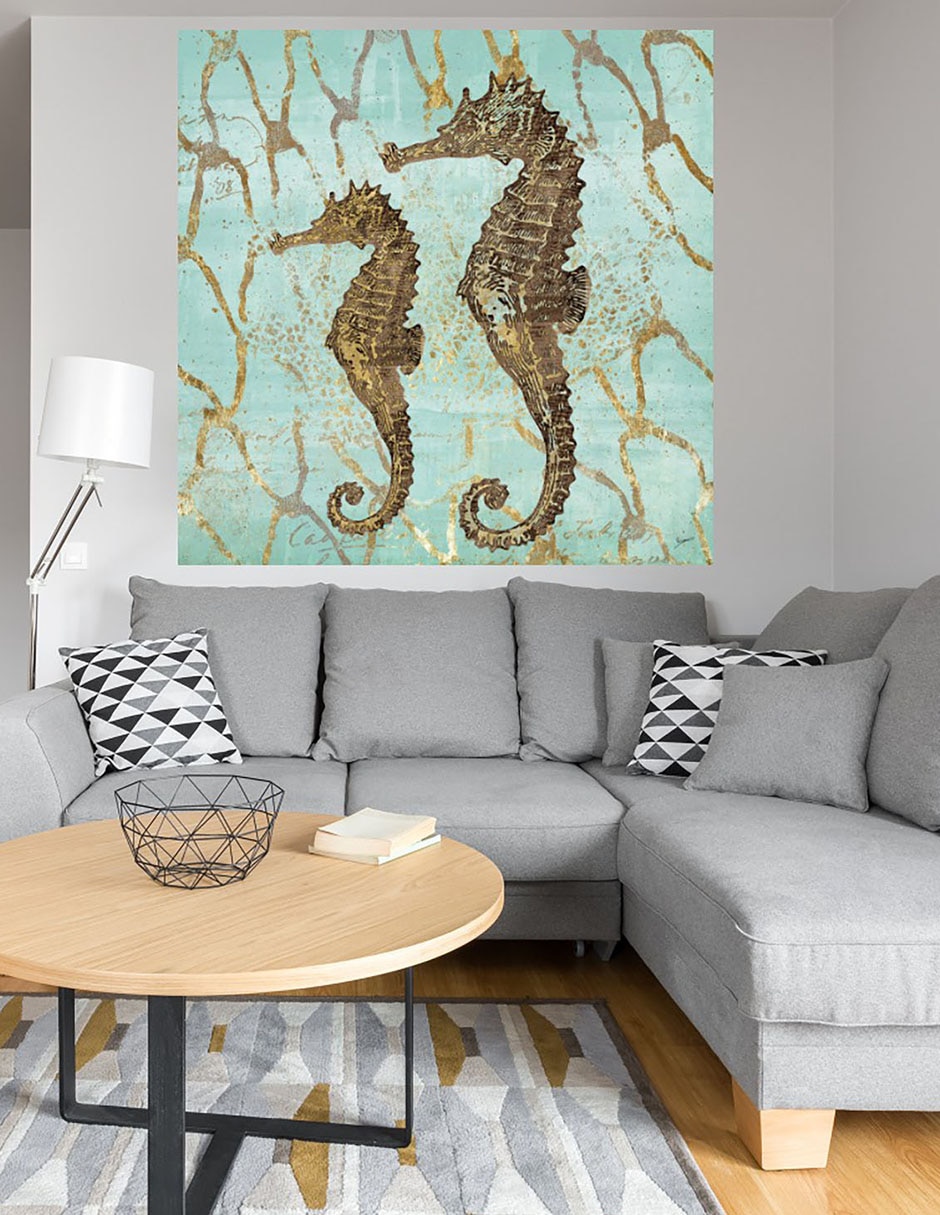 Cuadro decorativo Caballitos de mar de oro técnica mixta Criaturas Marinas 4