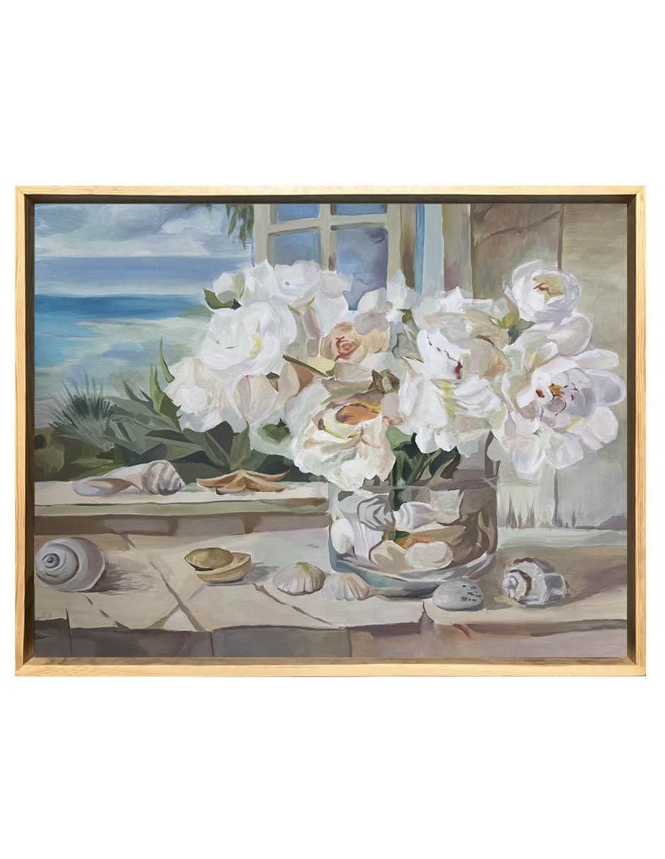 Pintura Conchas y flores técnica acrílico Playa