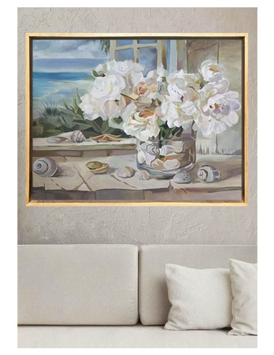 Pintura Conchas y flores técnica acrílico Playa 4
