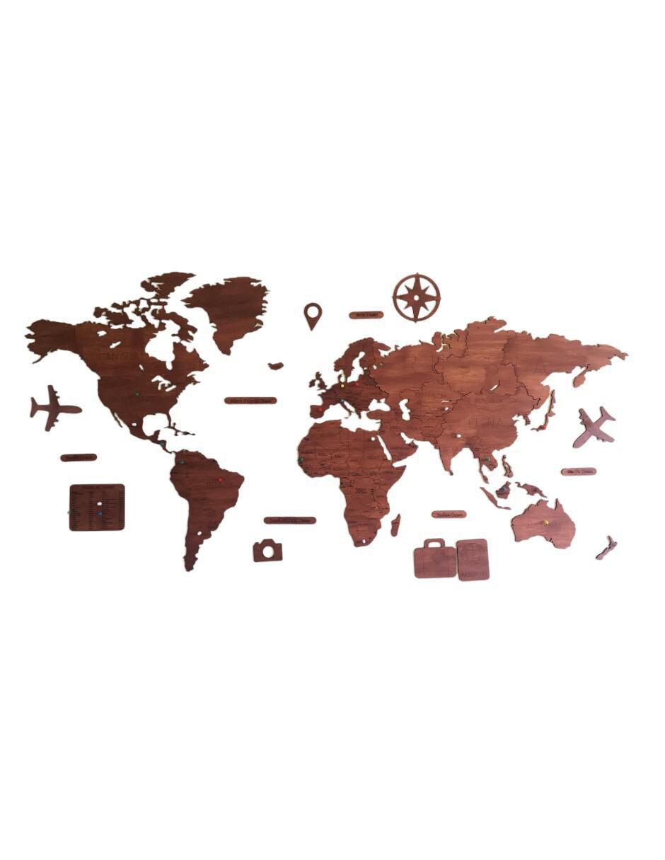 Cuadro decorativo mapa de madera del mundo
