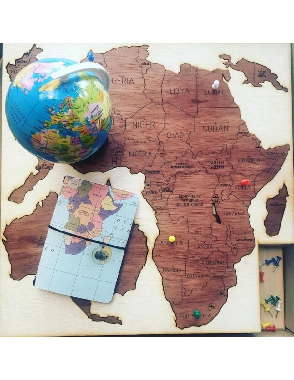 Cuadro decorativo mapa de madera del mundo 3