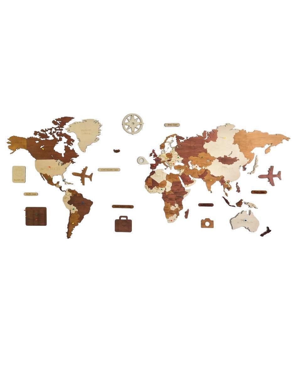 Cuadro decorativo mapa de madera del mundo