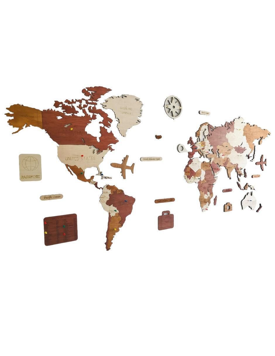 Cuadro decorativo mapa de madera del mundo 2