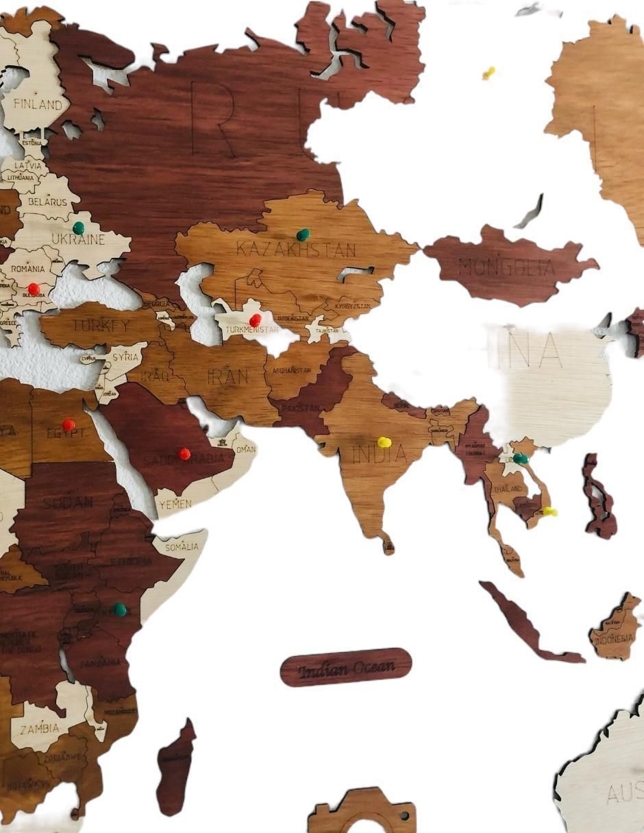 Cuadro decorativo mapa de madera del mundo 3
