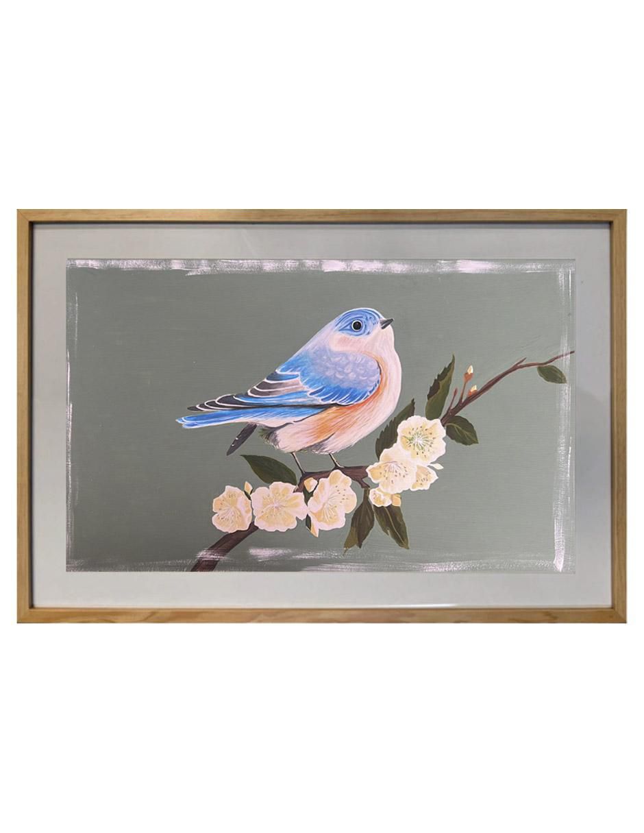 Pintura Blue Bird técnica acrílico Pájaro