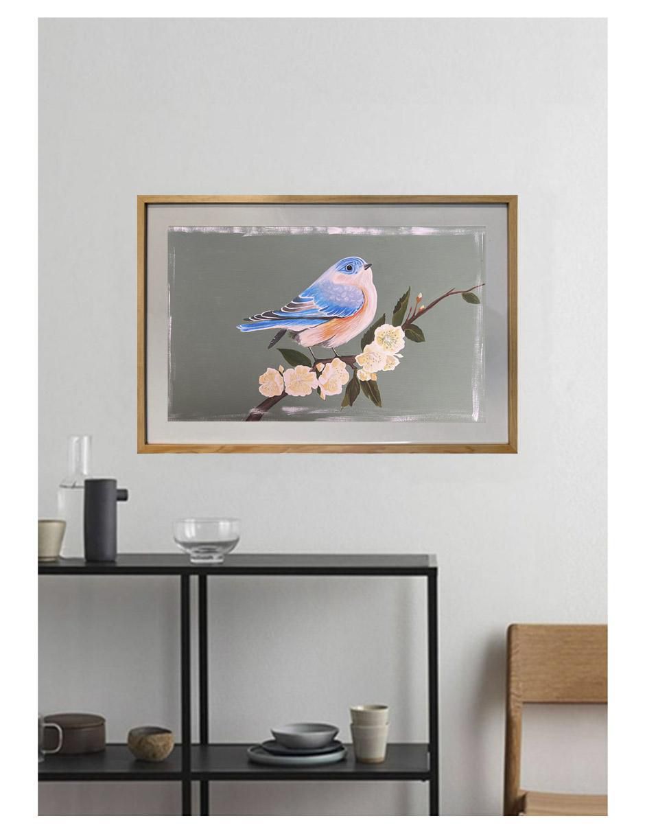 Pintura Blue Bird técnica acrílico Pájaro 4