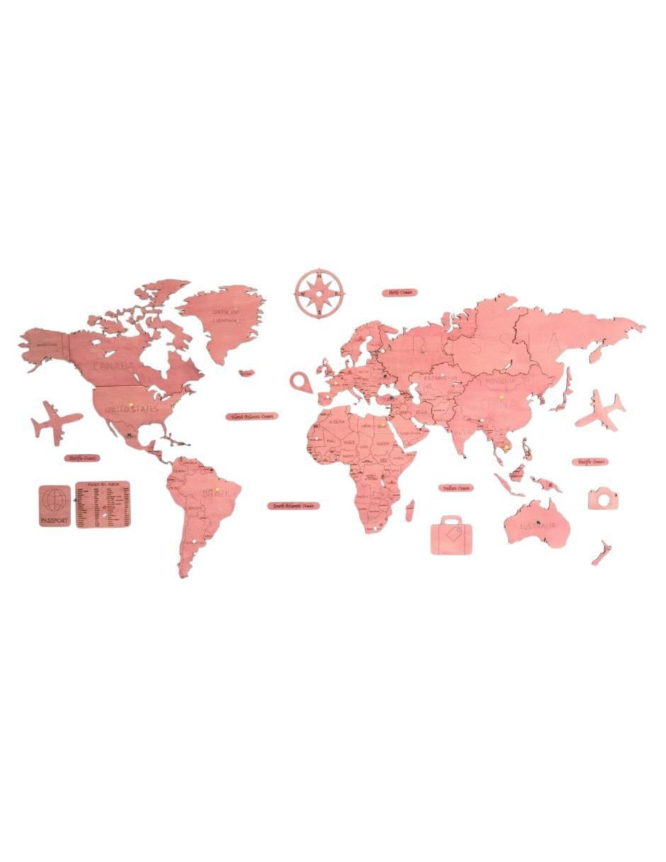 Cuadro decorativo mapa de madera del mundo Cuadro decorativo mapa de madera del mundo