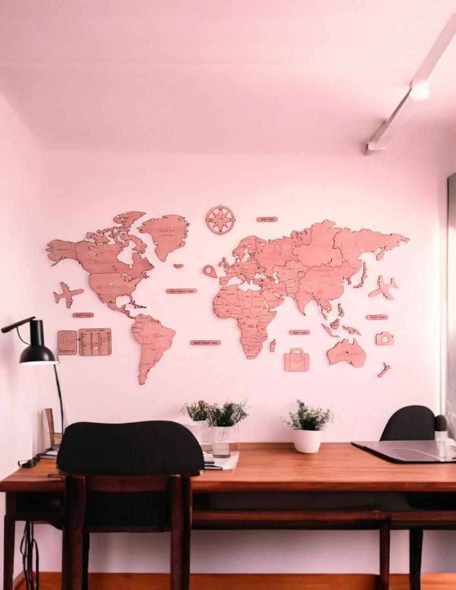 Cuadro decorativo mapa de madera del mundo 5