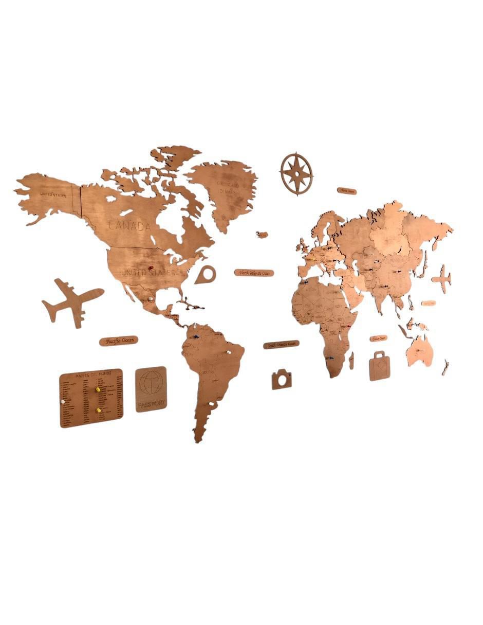 Costal decorativo mapa de madera del mundo