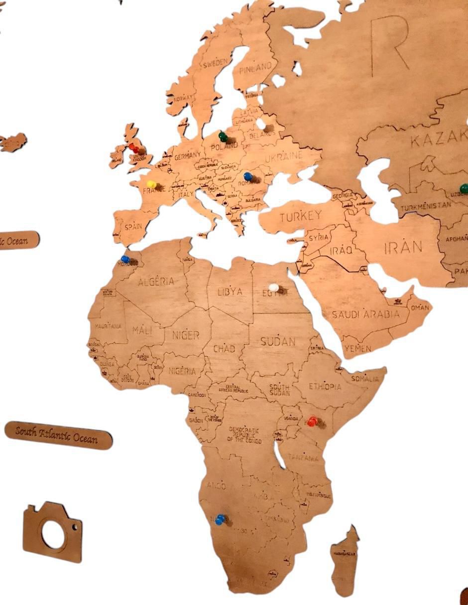 Costal decorativo mapa de madera del mundo 2