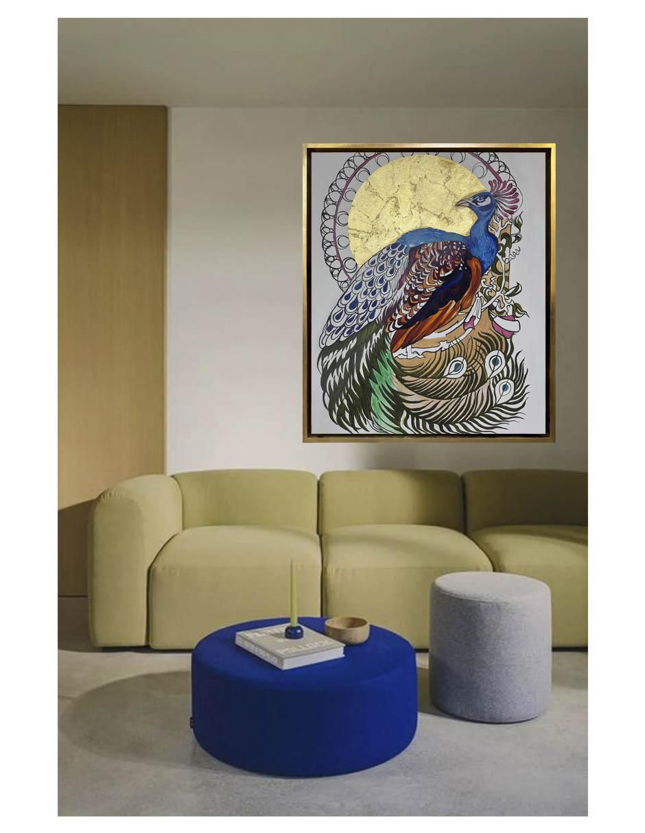 Pintura Pavo real técnica acrílico AnimalArt 2