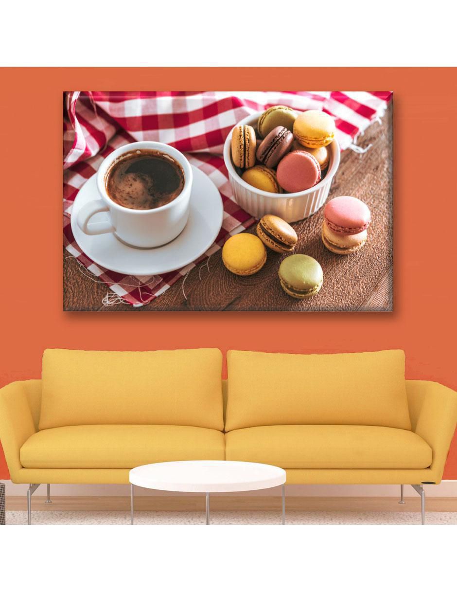 Cuadro decorativo Macarrones con café 2
