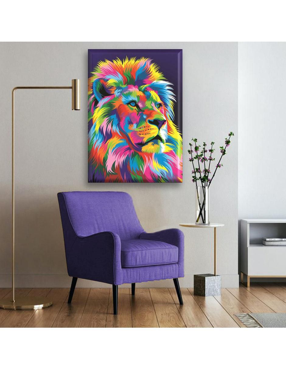 Cuadro decorativo León manchas de color 3