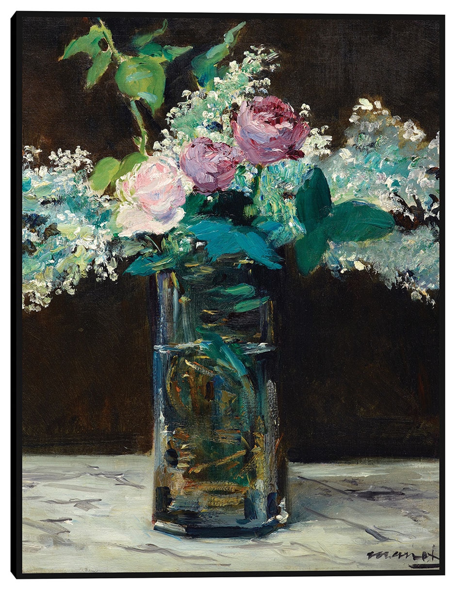 Cuadro decorativo Jarrón de lilas y rosas blancas (1883) técnica mixta Floreros