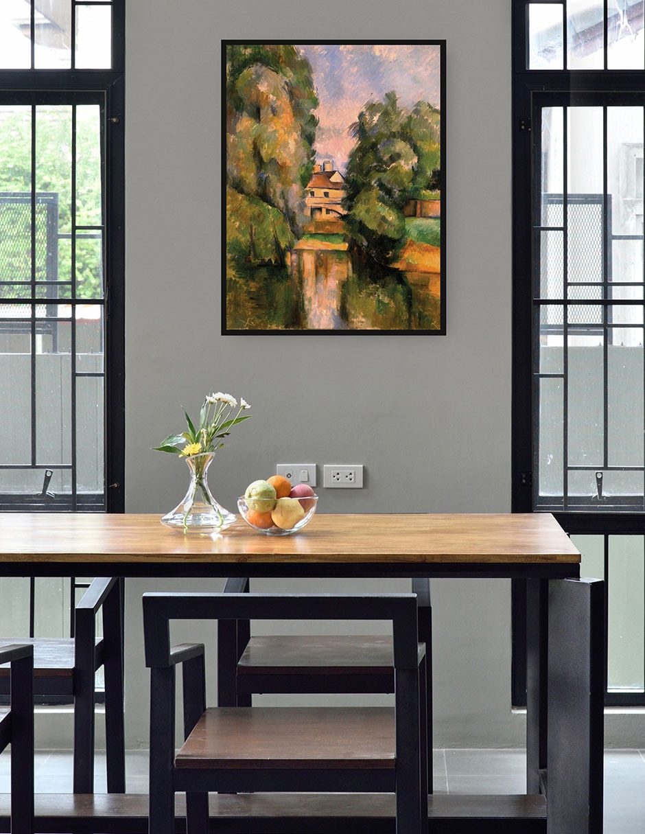Cuadro decorativo Casa de campo junto a un río técnica mixta Campos 2