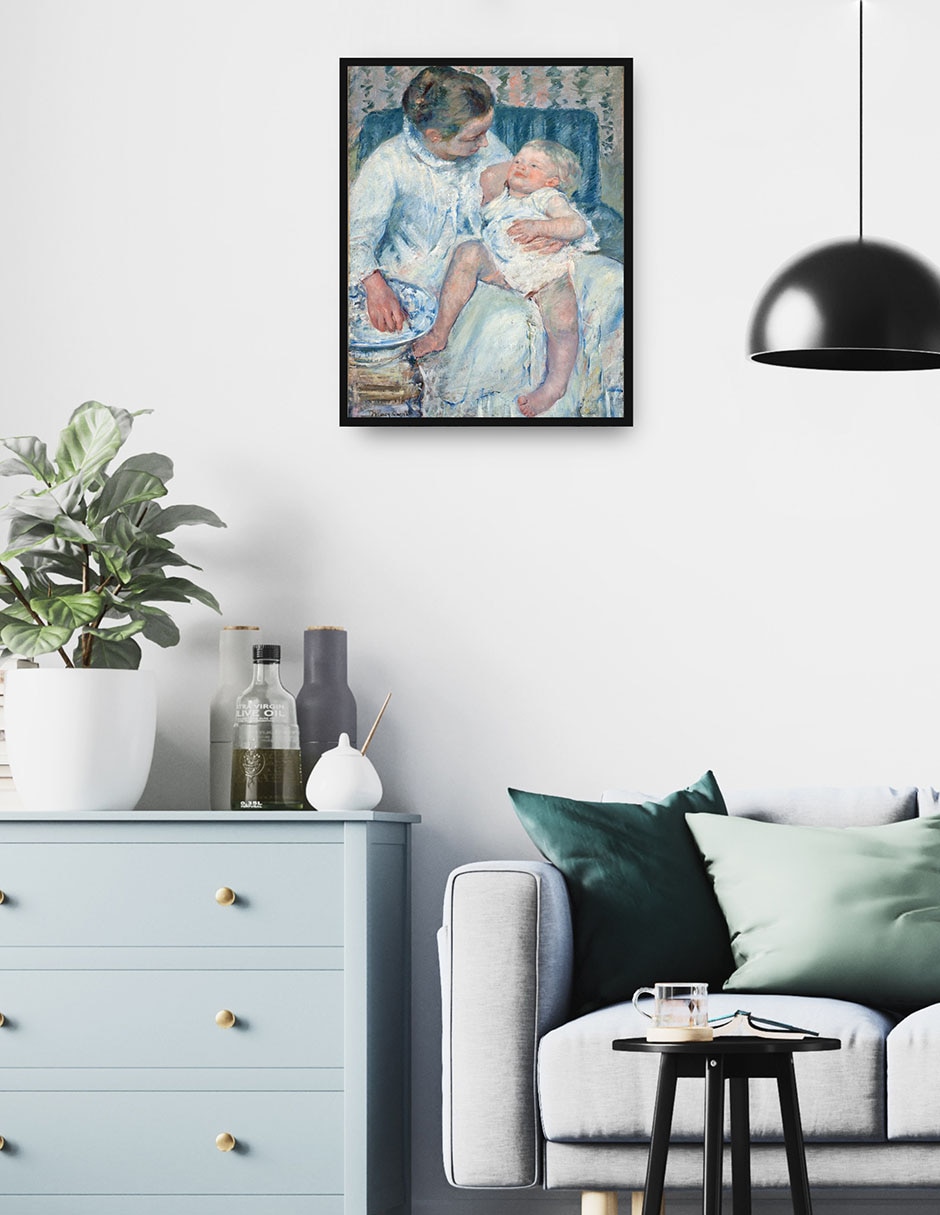 Cuadro decorativo Madre a punto de lavar a su hijo somnoliento técnica mixta Retratos 2